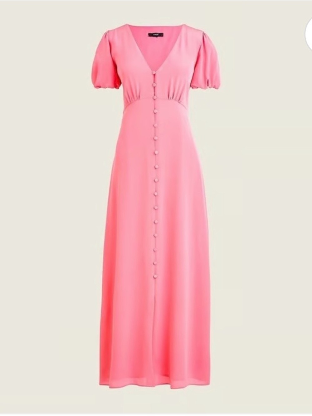 J. Crew Silk Pink V-Neck Button-Front Midi Dress